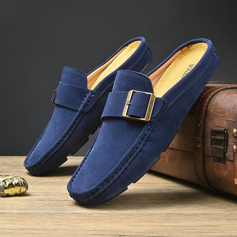 Luxury Designer Trend Men's Suede Leather Half Shoes For Men Mules Sandals Casual Shoes Slides Monk Strap Loafers Slippers