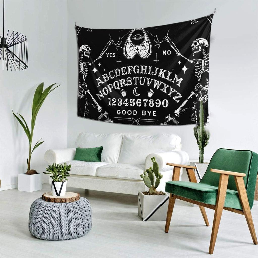 NiYoung Halloween Decorations Cool Tapestry Wall Hanging, Vintage Skeleton Magic Ouijaes Board Black Tapestries, Retro Goth Skull Art Tapestry Home
