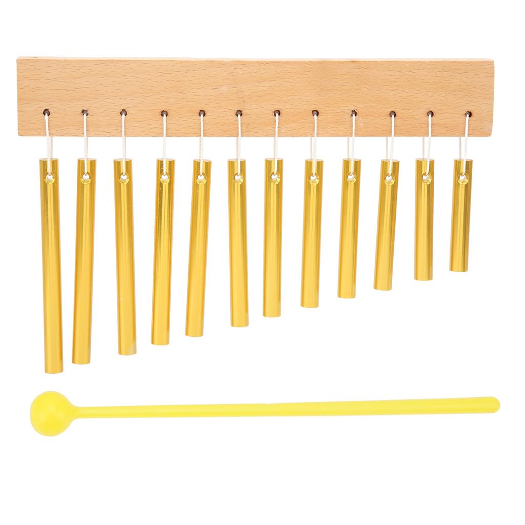 Wind Chime 12 Key Composite Wood Metal Easy Playing Wind Chime Ornament Percussion Instrument Gold