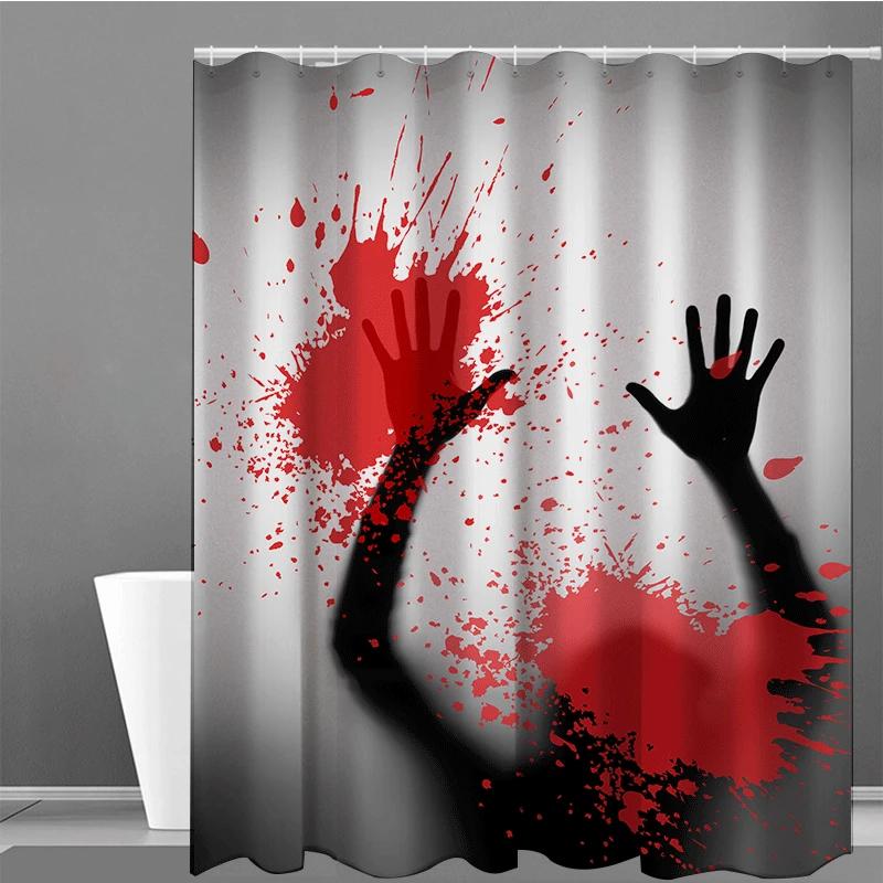 Scary Horror Bloody Splatter Shower Curtains Bathroom Accessories  Halloween Mold-Proof Art Deco Screen Handprint Bathroom Decor