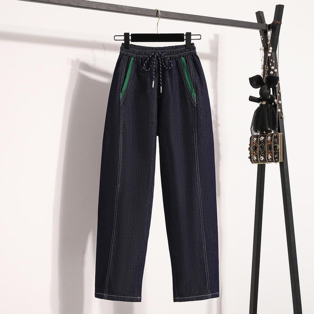 DIMANAF 2025 Plus Size Spring Jeans Long Harem Pants Elastic Women Casual Trousers Basic Loose High Waist