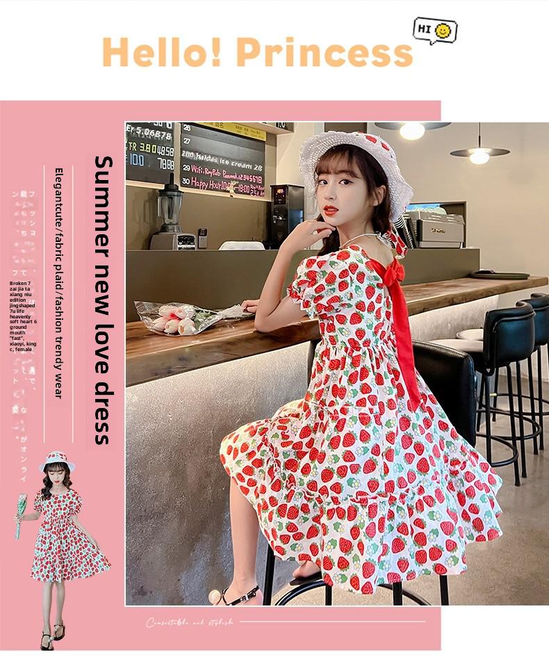 Strandkleid im Western-Stil mit Blumenmuster für Mädchen – Sommer-Erdbeerprinzessin-Design