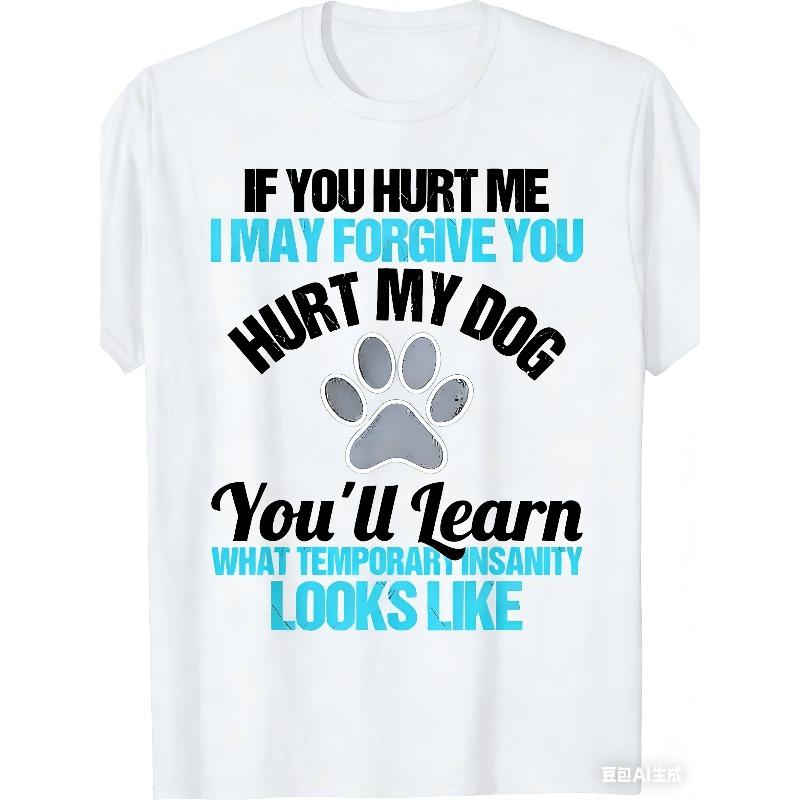 Europäische Größen Herren Mode Lässiges T-Shirt Hurt My Dog Temporäre Verrücktheit, Hundepfotenabdruck, für den Alltag, Reisen, Fitnessstudio