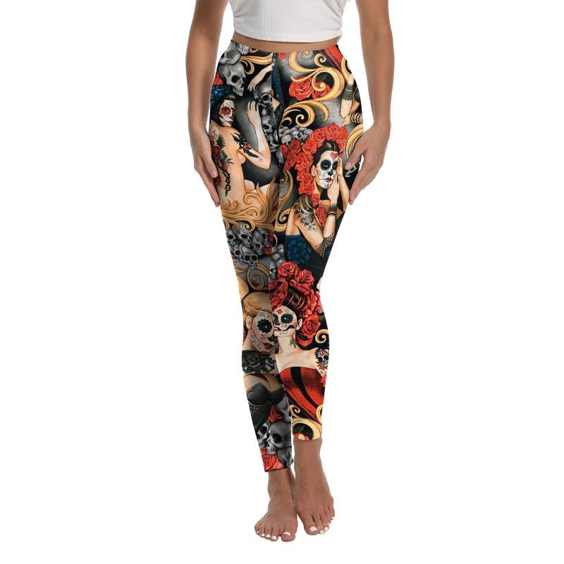 Halloween Women's Leggings Day of the Dead Skull Head Digital Printed Pants Sports Yoga Leggings Women