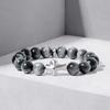 Gray Hawkseye Bead Bracelet Made of Premium Sterling Silver with Cross Charm Natural Stone Gift for Men Size [AWNL] Men's (10mm Stone) 15-16cm