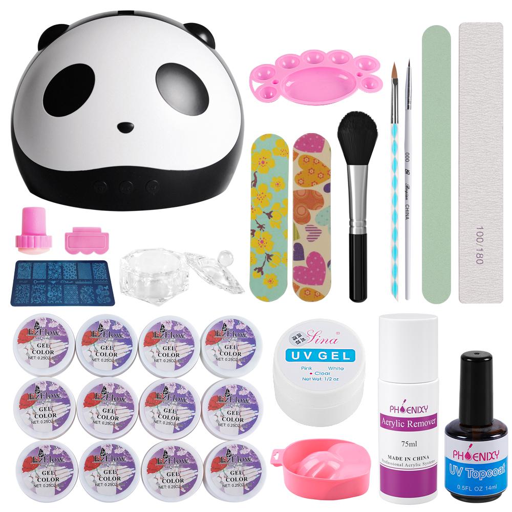 

PHOENIXY, 12/36 цветов, набор УФ-гелей для ногтей с УФ-светодиодной лампой, маникюрные инструменты, художественный набор, набор полуперманентных гель-лаков, замачиваемый УФ-лак, полный набор акриловых ногтей