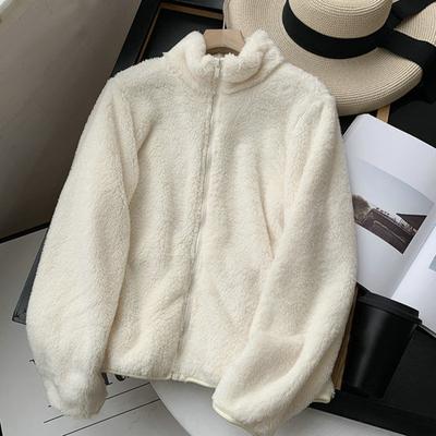 Women Coat Autumn Winter Fleece Fluffy Jacket Warm Women Plush Coat with Zipper Closure for Daily Wear