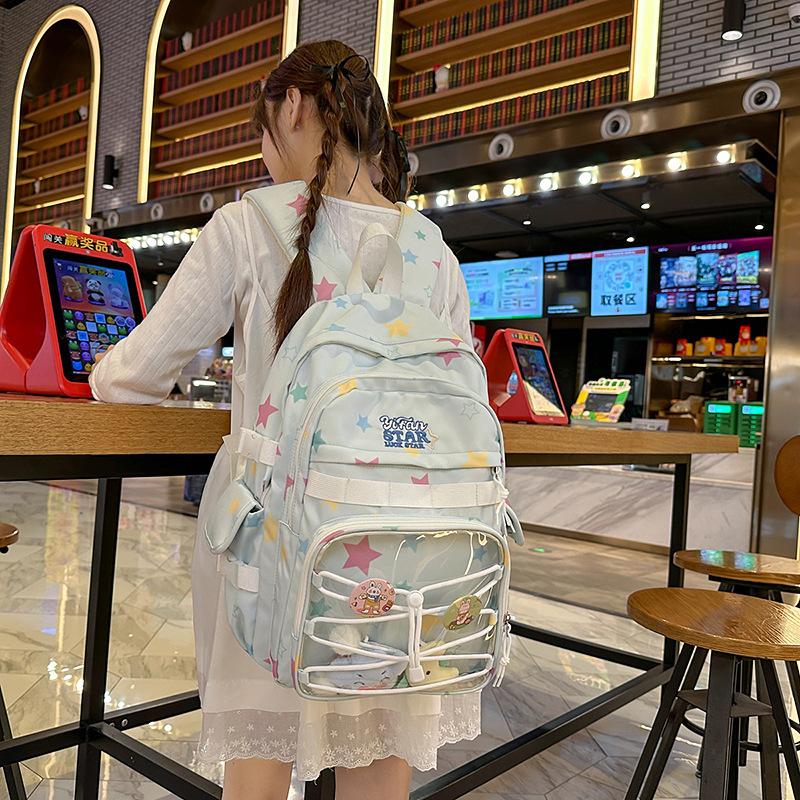 College style backpack women's new Japanese ins cute bar pain bag large capacity backpack junior high school schoolbag tide
