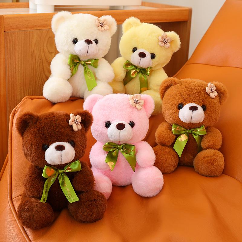 Cute Flower Ribbon Teddy Bear Plush Toy - Colorful Bear Doll Gift for Valentine's Day
