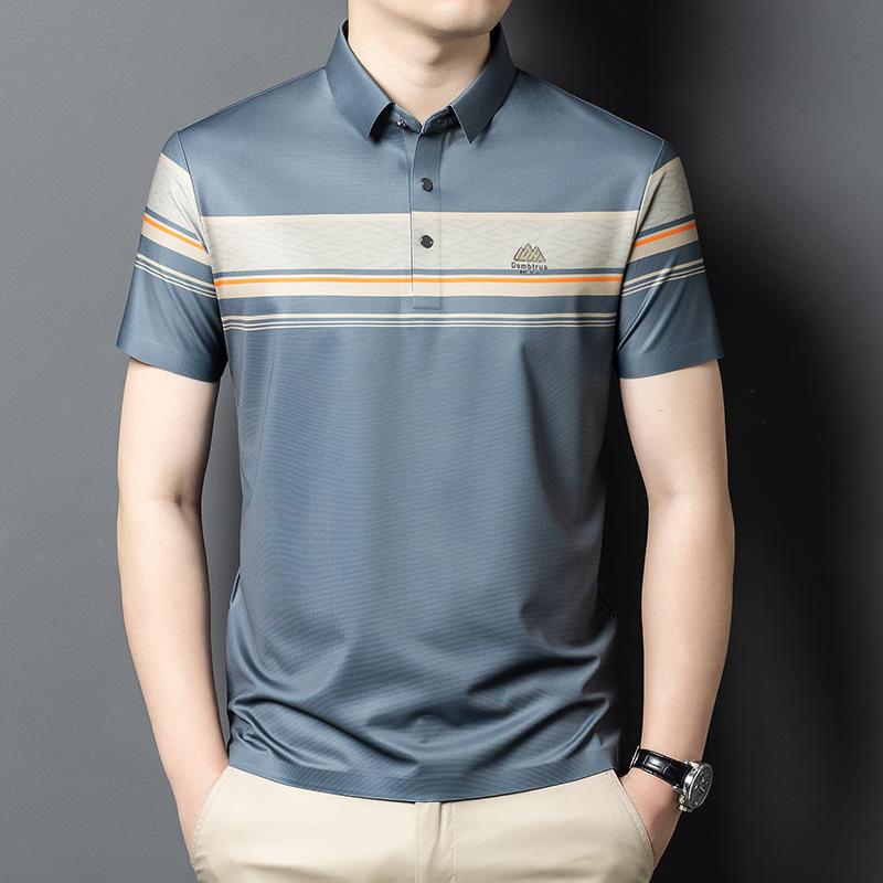 Men'S Short-Sleeved Breathable Lapel Mature Polo Shirt, Top Medium Business Casual High-End Non-Ironing T-Shirt