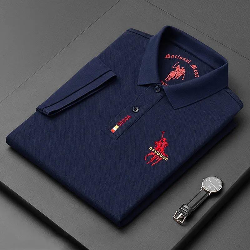 Short Sleeve T-Shirt Men'S Polo Shirt Medium Men'S Casual Solid Color Embroidered Lapel Polo