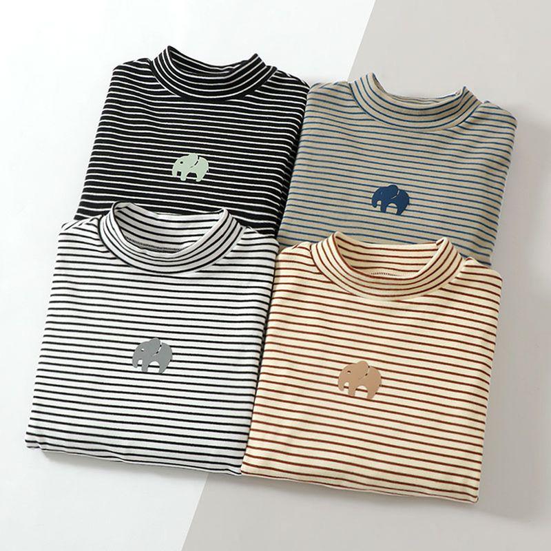 Half-Turtleneck Base Layer Shirt for Autumn and Winter, Casual Long-Sleeve Top for Boys and Girls, Striped Thermal Clothing for Older Children