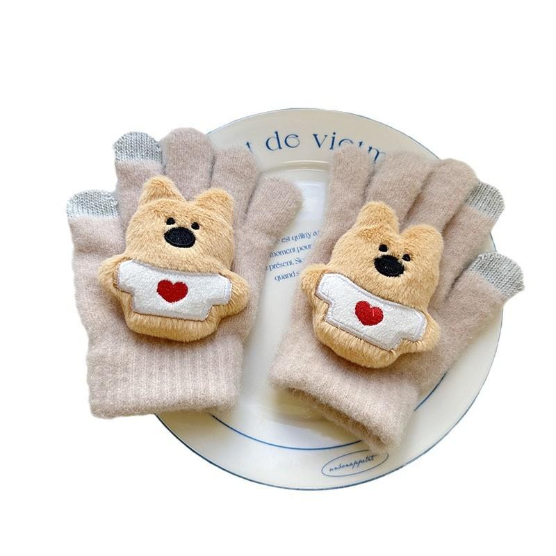 New Bear Children's Gloves Cute Cartoon High Value Warm and Cold-proof Finger Gloves Baby Plush Gloves