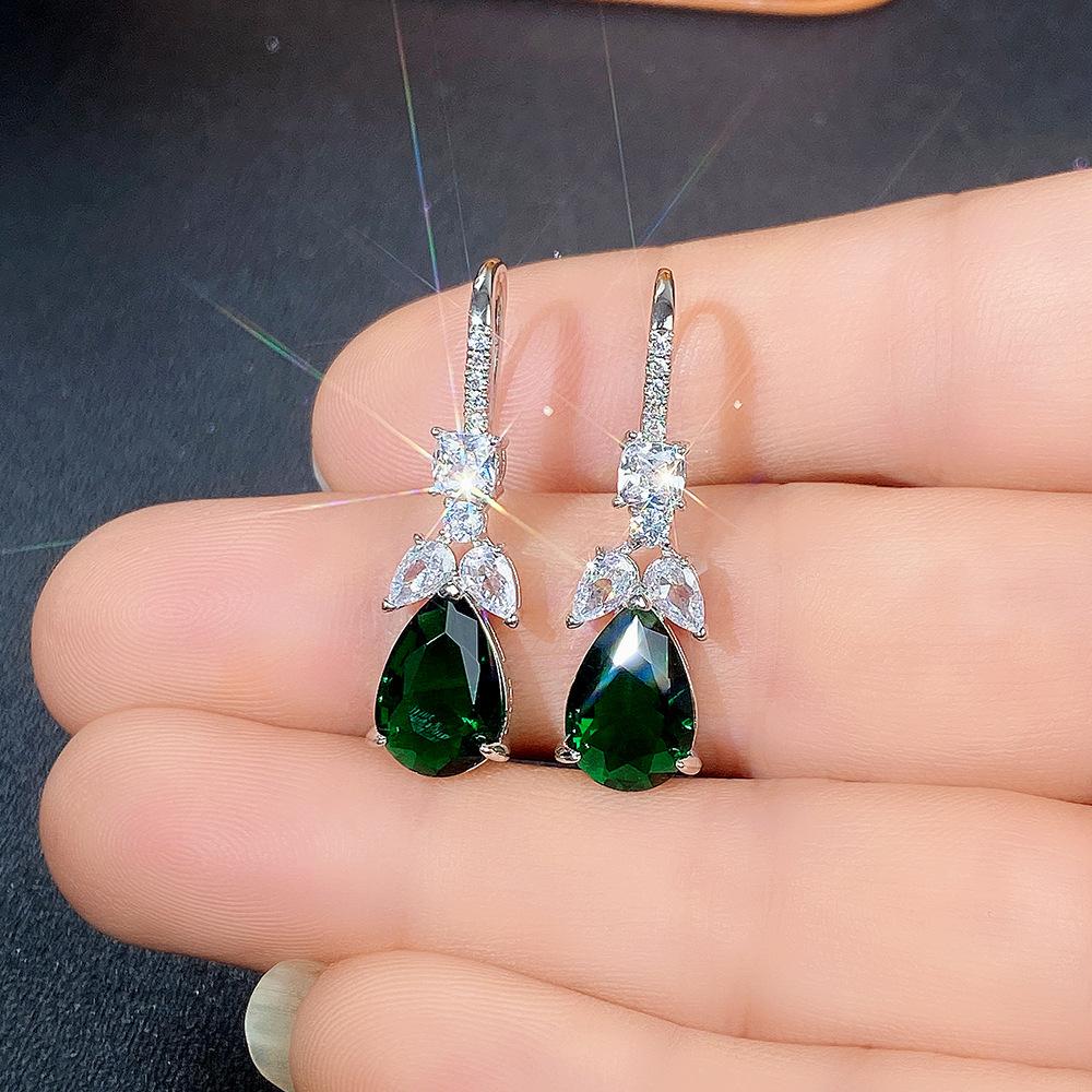 Aesthetic Teardrop Green Cubic Zirconia Dangle Earrings For Women High Quality Party Accessories Anniversary Gift Trendy Jewelry