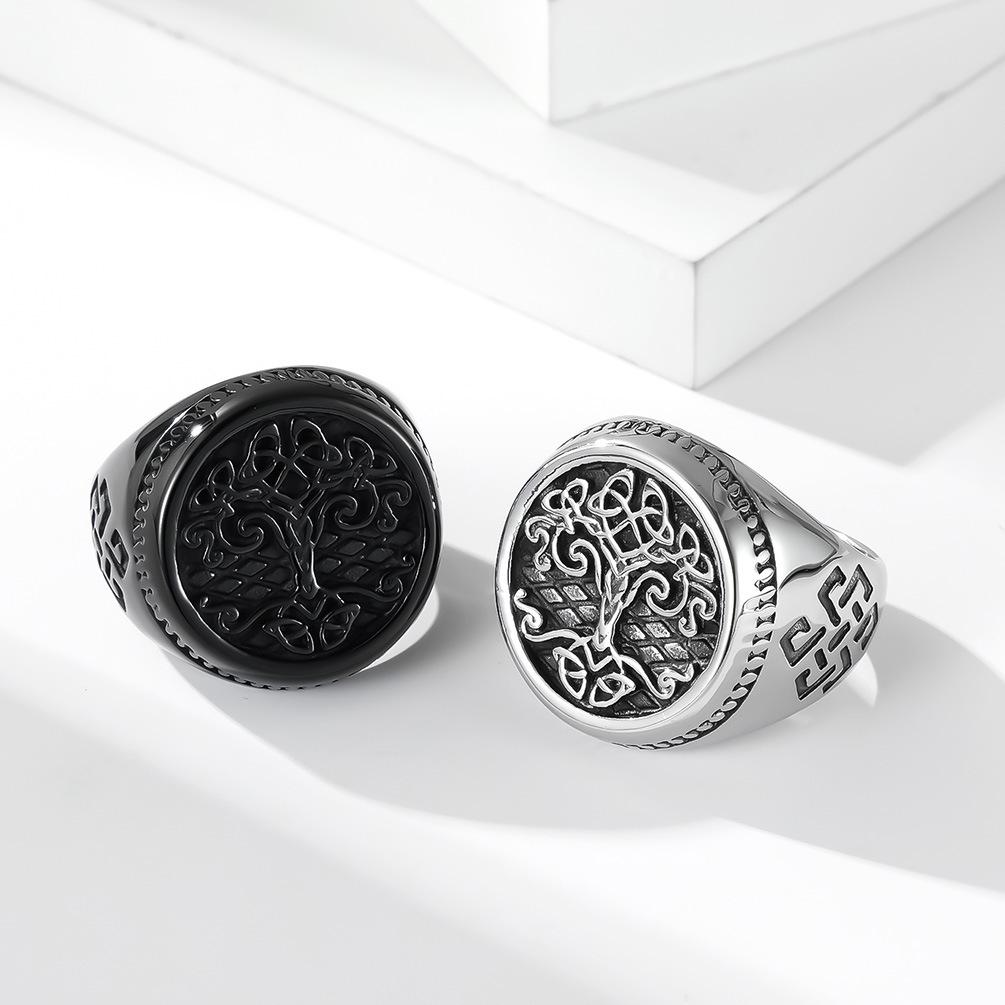Norse Mythology Celtic Knot Tree of Life Stainless Steel Ring Men's Hand Jewelry