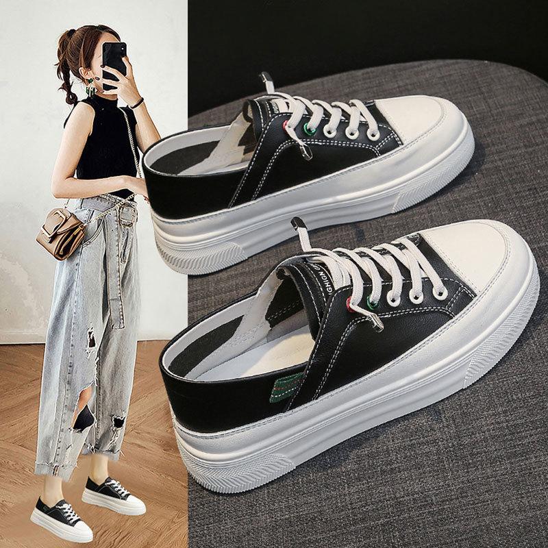 Genuine Leather Lightweight Soft Sole White Shoes Women's Shoes Summer New Breathable Casual Lazybones' Shoes Sports Board Shoes