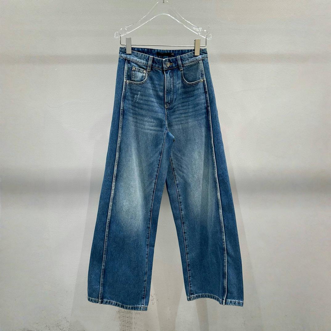 

2025 Spring Women s Color Block High-Waist Wide Leg Jeans Medium синий