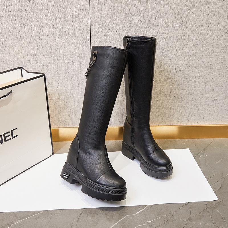 2026 new autumn and winter heightening boots British style but knee leather boots casual knight boots women