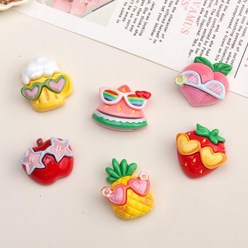 10Pcs Resin Kawaii Colorful Cool Glasses Cartoon Strawberry Peach Pineapple Flat Back Stone Scrapbook Figurines Diy Decor Crafts