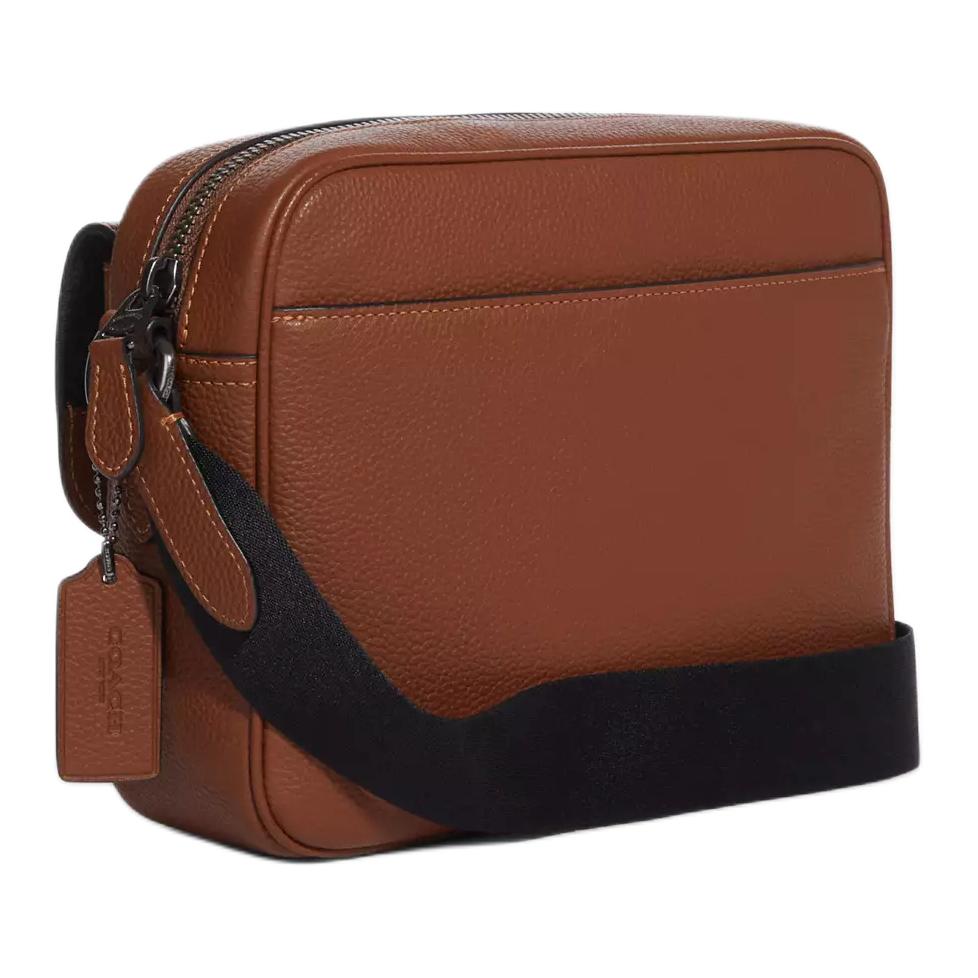 Coach Hudson 23 External Flap Pocket Zipper Leather Shoulder Crossbody Bag Medium Men Bags Gray-Bronze Saddle C5399-QBSD