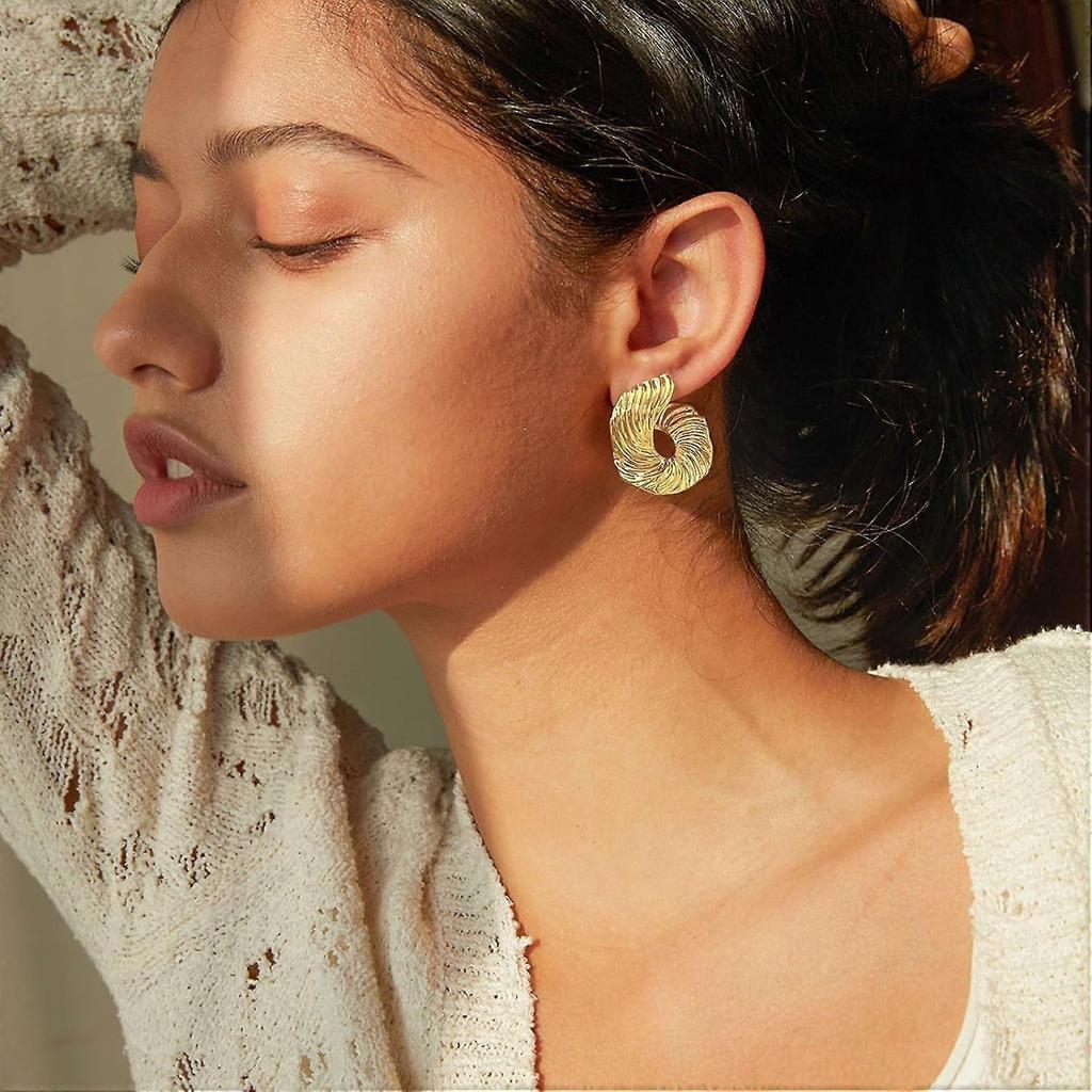 Irregular Gold Stud Earrings for Women Hammered Silver Stud Earrings Statement Geometric Earrings Vintage Gold Earrings