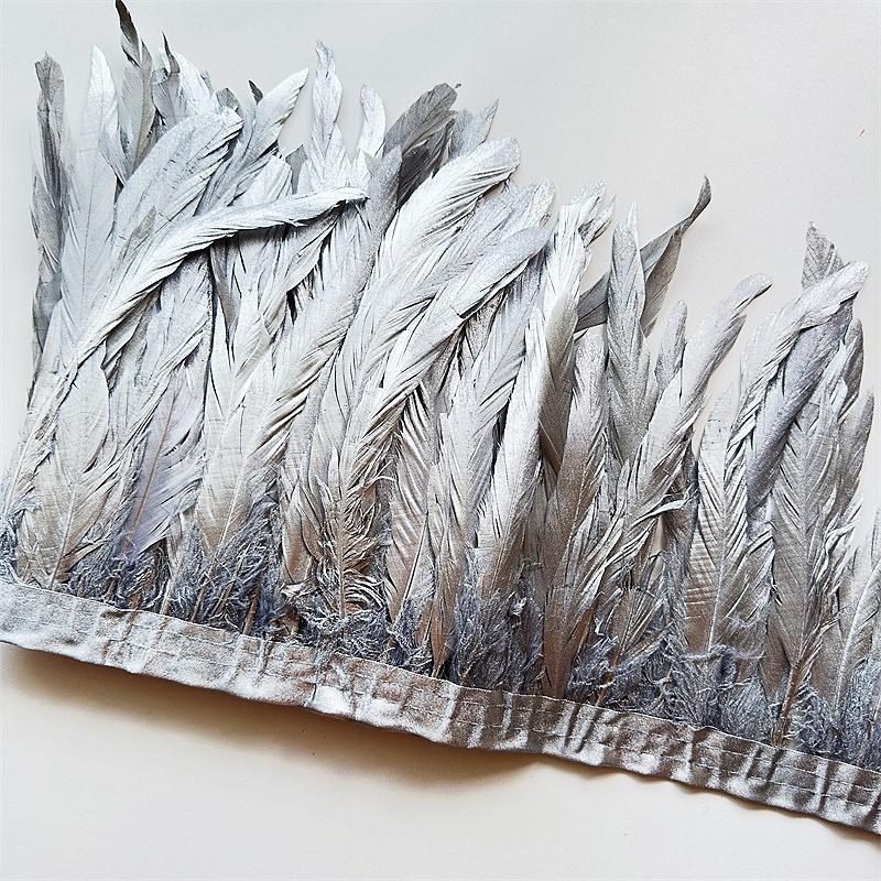 

10 Meter 25-30CM Golden Silver Chicken Rooster Tail Feathers Trims Strip for Wedding Party Clothing Rooster Feather Trim 2Meter серебряный