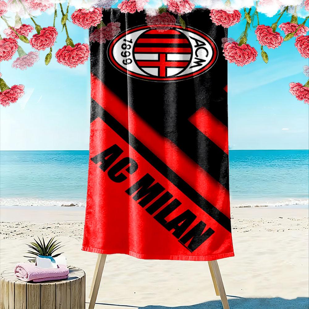 Giant Beach Towel with AC Milan Red Black Crest, Quick Dry Microfiber, Soft Absorbent, for Soccer Fan Beach Pool Travel