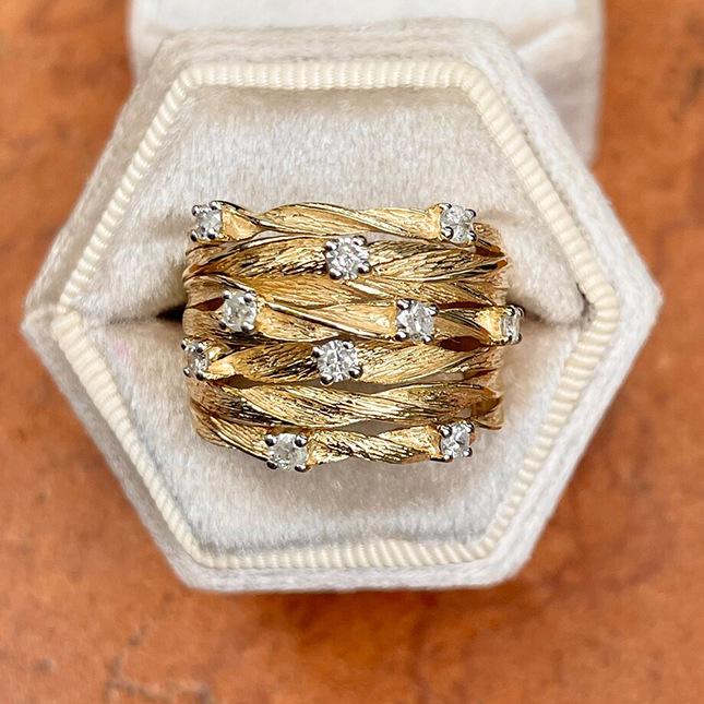 Cao Shi Gold-Tone Winding Vine Ring for Women - Fashionable Wide Band with Sparkling Zirconia Bird's Nest Design