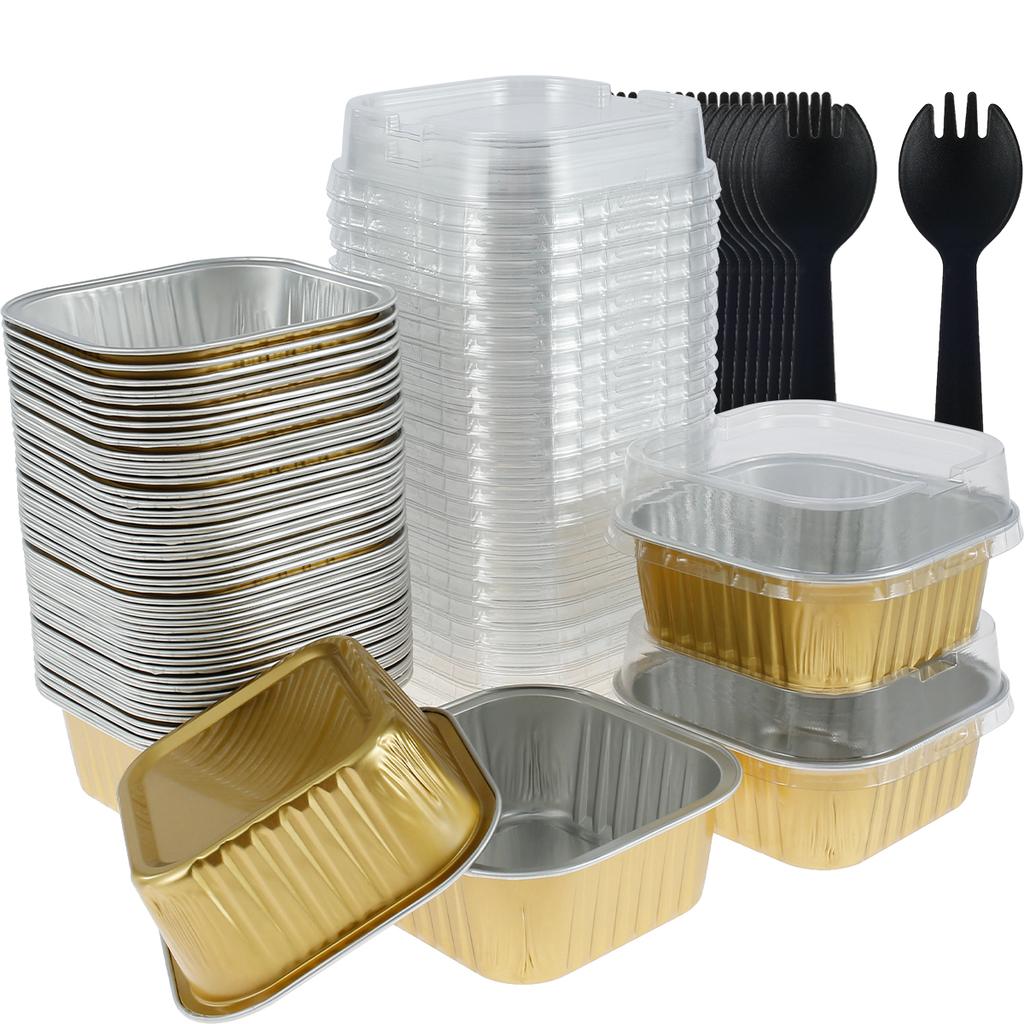 50Pcs Mini Cake Cup Aluminum Foil Cupcake Wrappers Baking Cups Cases Muffin Boxes Non-Stick Pudding Dessert Cups Kitchen Tools