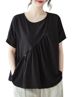 Women Loose Blouse Short Sleeved Flared Vintage Holiday T-Shirts