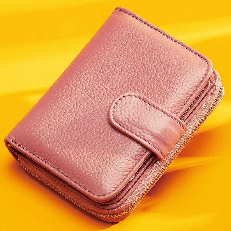 Genuine Leather Wallet Women s Short Fashionable Clutch Purple Zipper Hand-held Card Holder Bag Coin Purse 8x3x12