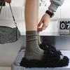 Women's Japanese Style Mid-Calf Double-Needle Combed Cotton Socks - Autumn/Winter Breathable Versatile Solid Color