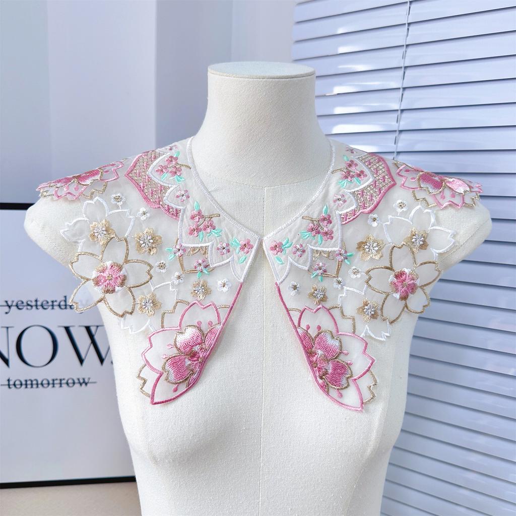 Gold Thread Glue-Free Skirt Children'S Adult Cherry Blossom Cloud Shoulder Ancient Clothing Hanfu Embroidery Piece Embroidery Cloud Ake Collar