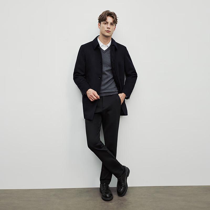 EMZ Men's Merino Wool Lapel Mid-length Woolen Coat 9E7500112