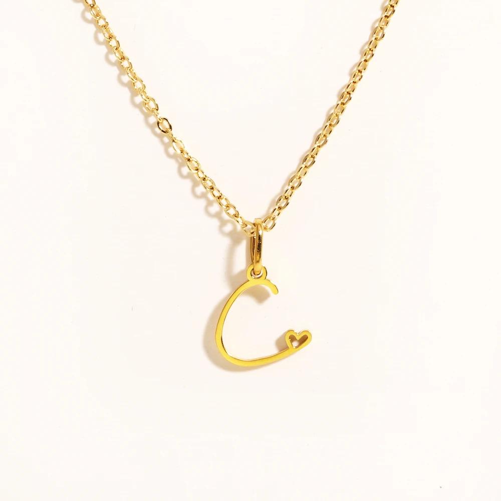 Charms Heart Initial Necklaces for Women,Gold Plated Letter Pendant Necklace, 26 Capital A-Z Stainless Steel Jewelry