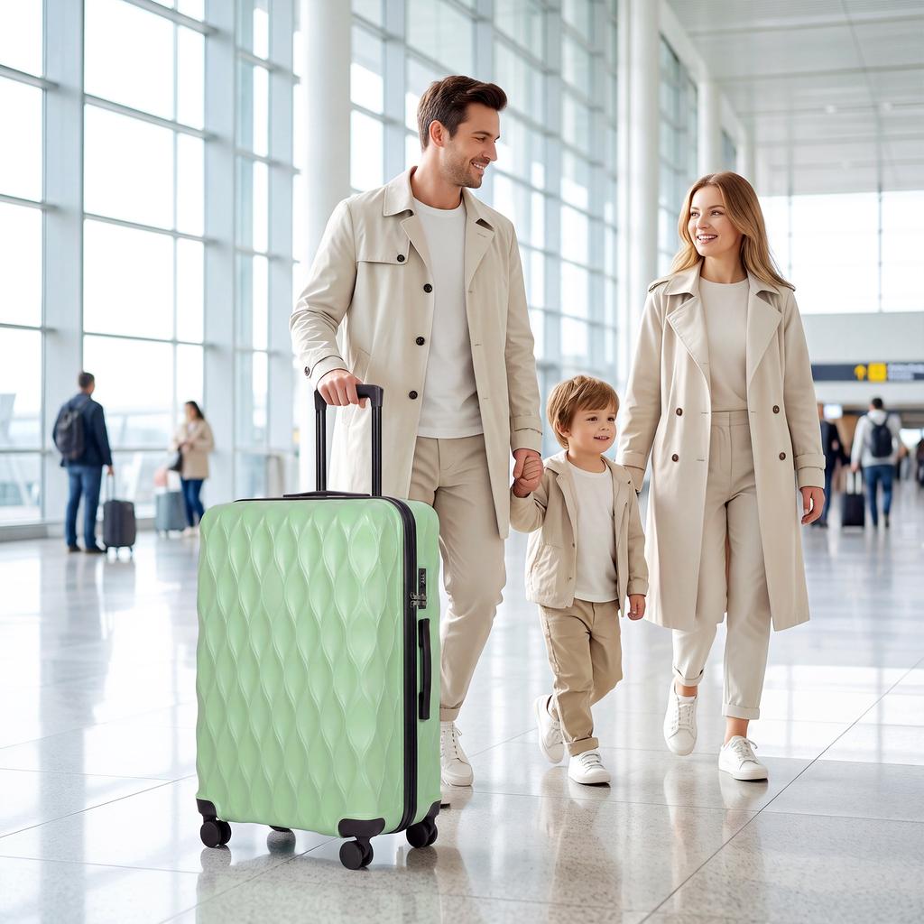 30Inch 77cm 98L Suitcase, ABS Hard Shell Checked Luggage, Green
