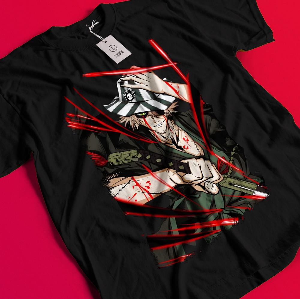 Urahara Kisuke Tshirt Bleach Anime T-Shirt Zaraki Shirt Ichigo Bankai Tee Aizen BB064