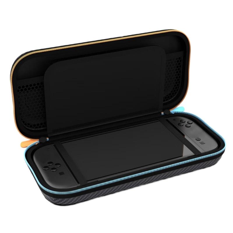 Game Console Pouch Bag for NS2 Carbon Fiber Texture Carry Case with Pocket & Handle Scratchproof Storage Box
