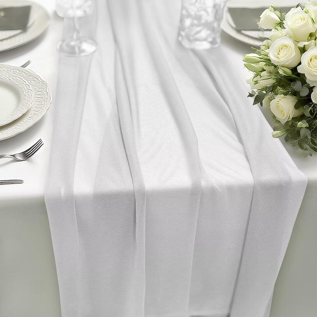 Boho Sheer Chiffon Fabric Table Runner Rustic Romantic Tulle Table Runner for Christmas Wedding Party Birthday Table Decorations