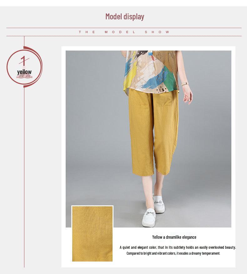 2025 New Plus Size High Waist Cotton Linen Capri Harem Pants for Women - Summer Casual Style