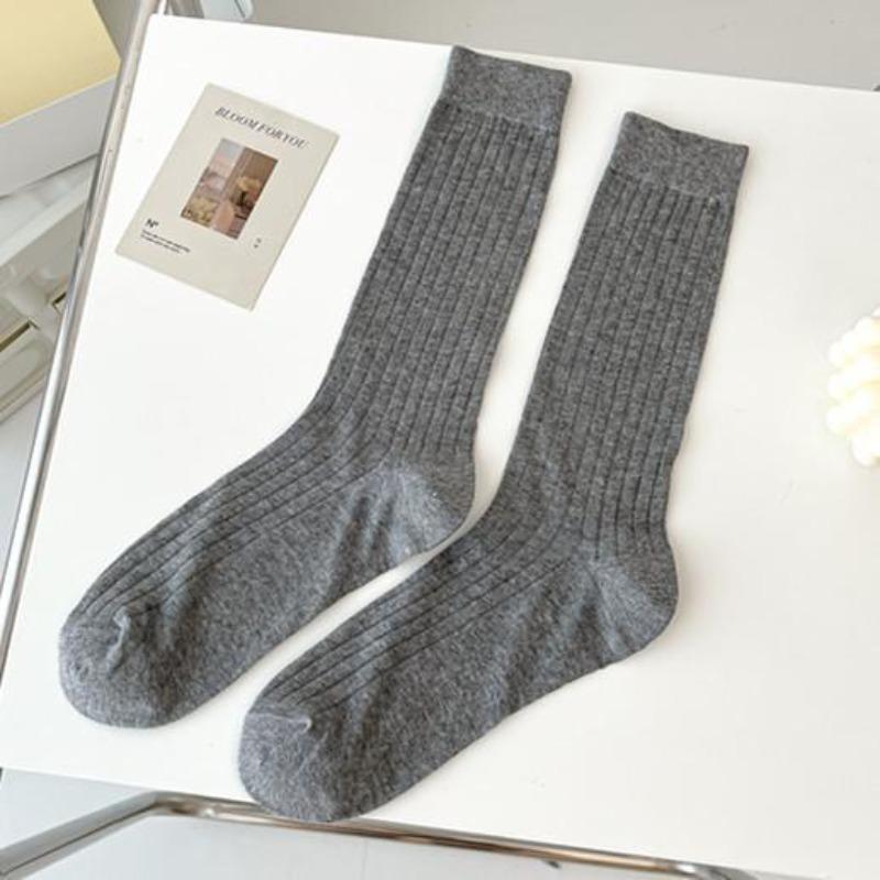 

Women s Summer Thin Vertical Bar Knitted Loose Mouth Long Tube Pile Socks 1 pair темно-серого
