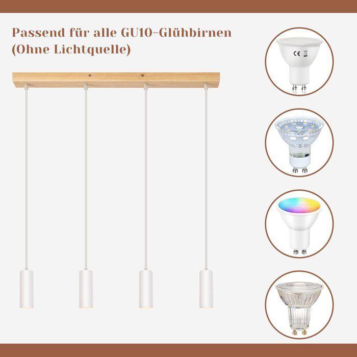Hängeleuchte - NETTLIFE - 4x GU10 - Weiß - Metall und Holz - Skandinavischer Stil