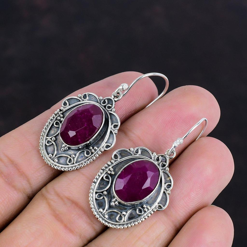 Faceted Kashmir Ruby Earring 925 Sterling Silver Earring Vintage Earrings Kashmir Ruby Real Gemstone Jewelry Handmade Earring Gifts For Her