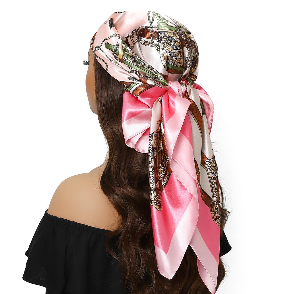 new 90*90cm Vintage Flowers Square Scarf Women Silk Shawl Neckerchief Female Print Headband Head Wraps Foulard Hijab Hair Bands