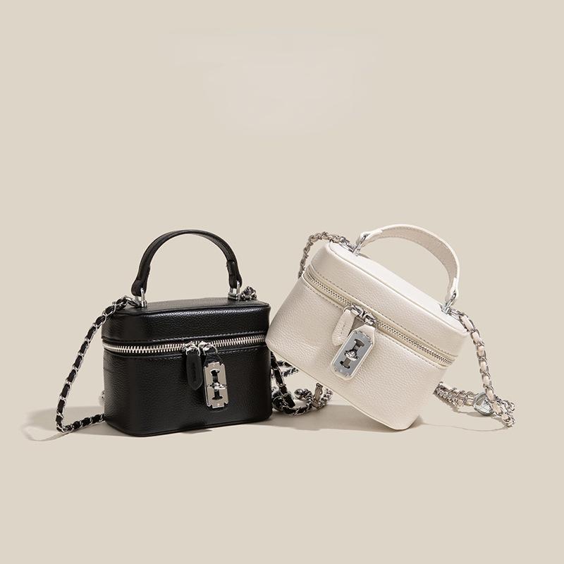 Women's leather bag with solid color chain box high quality zipper casual feminine messenger bag