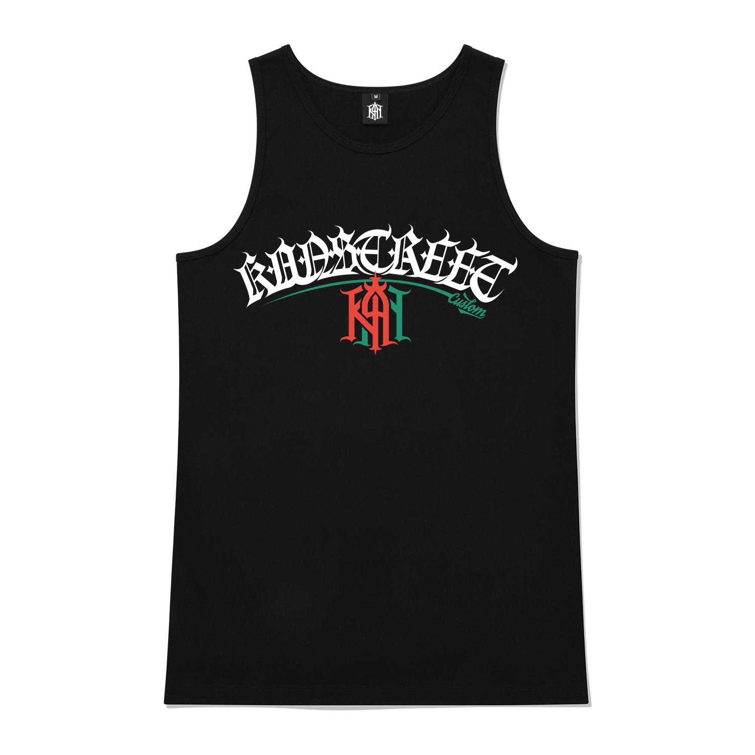 Khan 6312 Ksb0160 Lettering Khan Two-Cut Long Sleeveless - Black Black/L