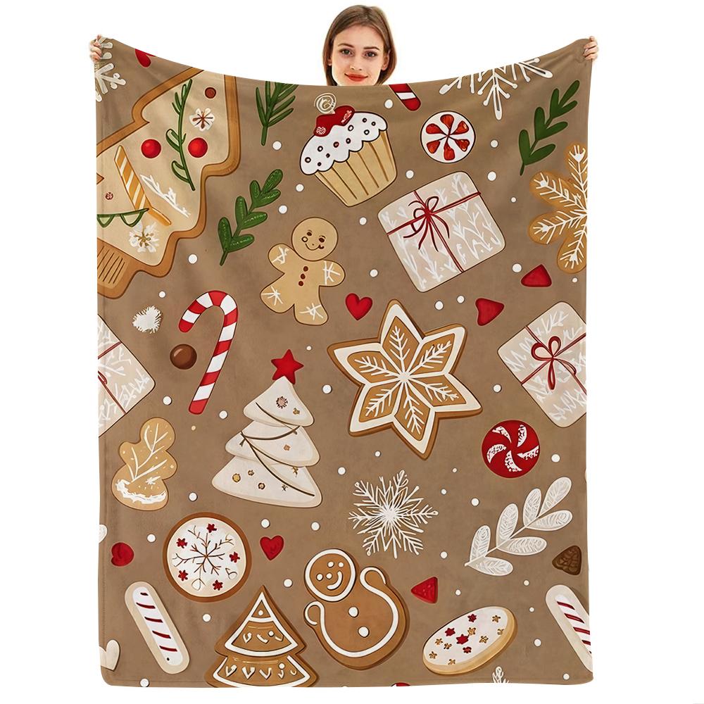 Neutral Vintage Xmas Cookie Soft Flannel Blanket Breathable Warm Throw for Office Car Sofa Kids Room Birthday Xmas Gift