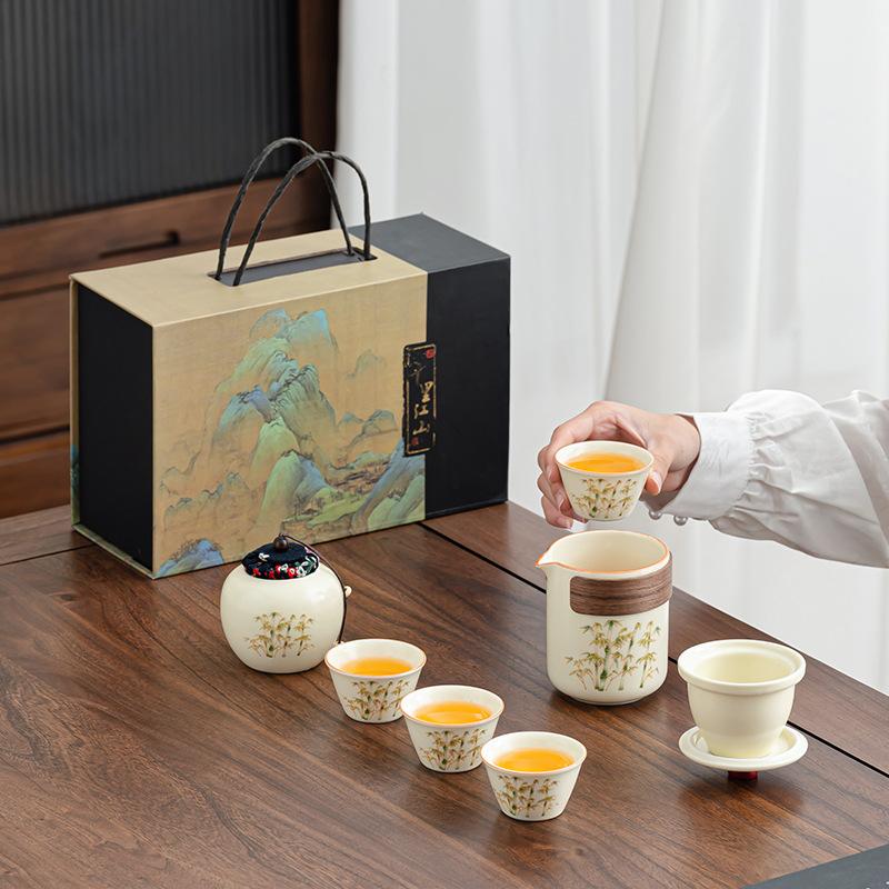Guochaofeng Business High-end Thousand Miles Jiangshan Gift Box Ancient Rhyme Pot Golden Silk Travel Set Event Gifts