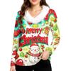 Women's Christmas Printed Long Sleeved Party Plush Neck V-neck Top