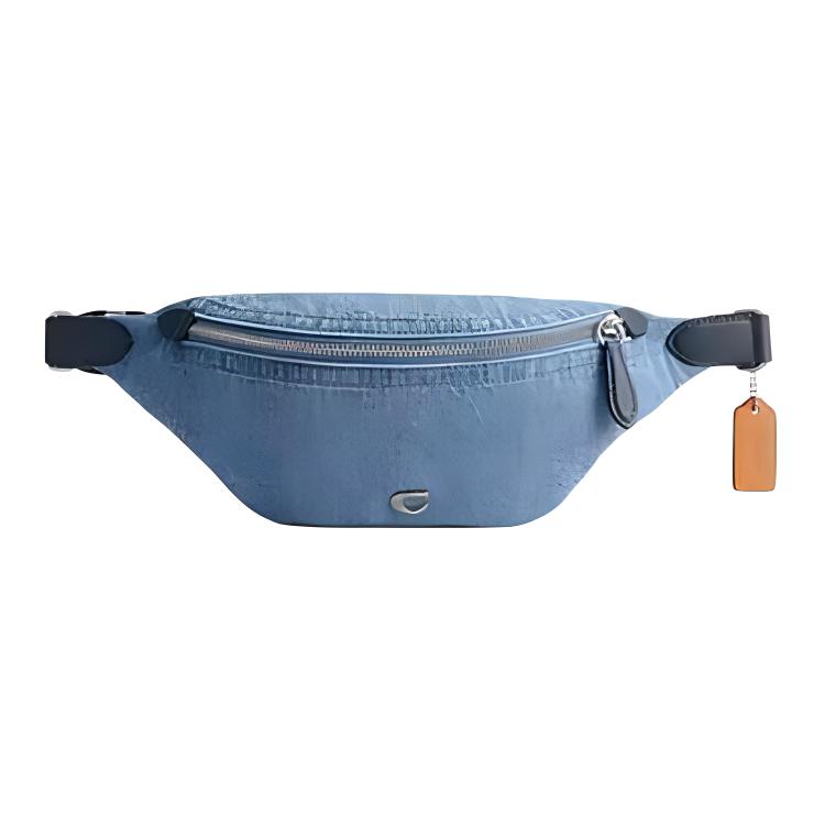 

Coach Blue Nylon Belt Bag Fanny Pack With Adjustable Strap & Leather Accents For Daily Use & Travel Basic Set (Bag+Dust Bag)